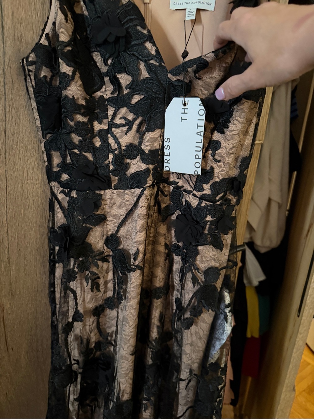Dress the Population Black Floral Appliqué Maxi over Nude - Picture 3 of 3